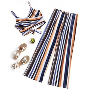 Two Piece Striped Pants Set